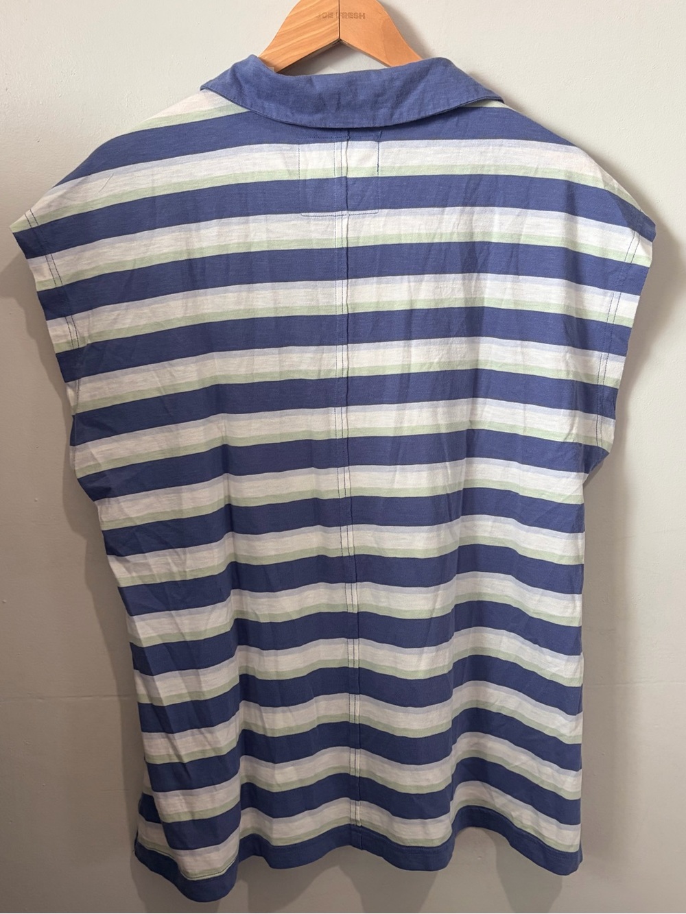 Aerie Happiest Oversized Polo T-Shirt NWT Medium Blue Green Striped Top - Picture 3 of 7